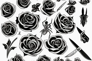 black rose with knife and spider tattoo idea