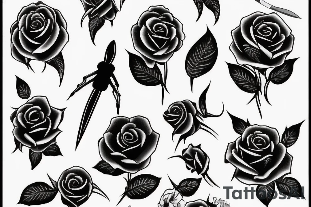 black rose with knife and spider tattoo idea