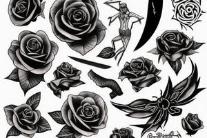 black rose with knife and spider tattoo idea