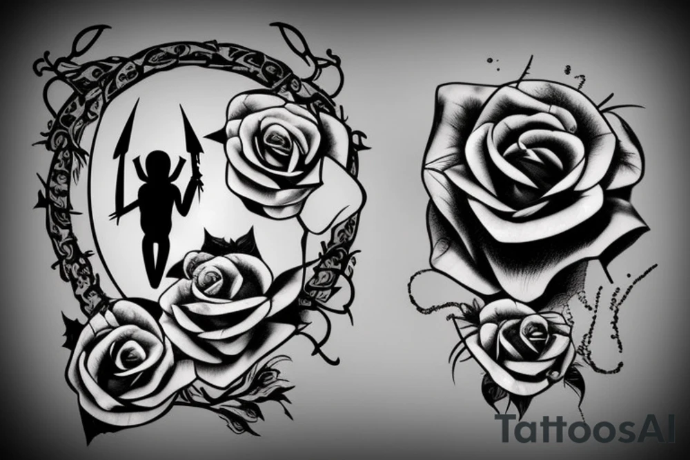 black rose and steam with knife crossing it and spider hanging from knife tattoo idea