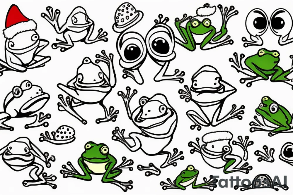 cute frog with santa hat tattoo idea