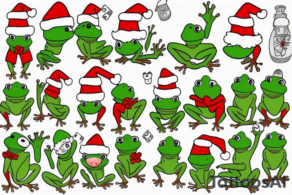 cute frog with santa hat tattoo idea
