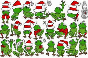 cute frog with santa hat tattoo idea