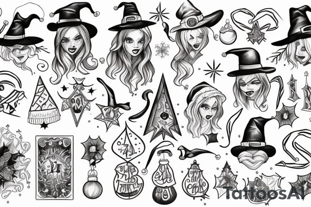 witchy christmas tattoo idea