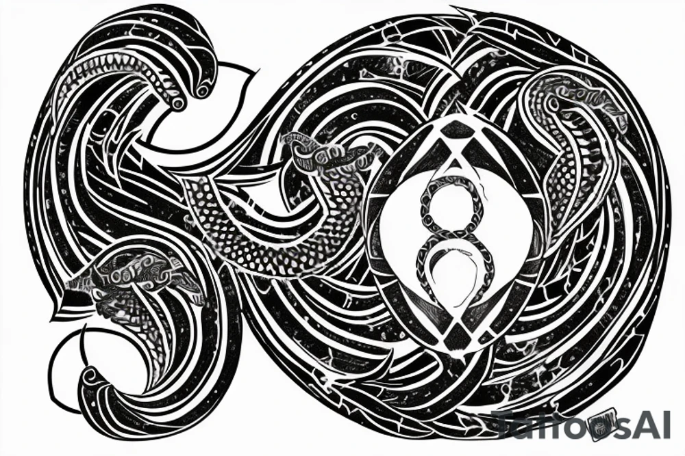 An Ouroboros. Half black geometric; Half watercolour. tattoo idea An Ouroboros. Half black geometric; Half watercolour. tattoo idea