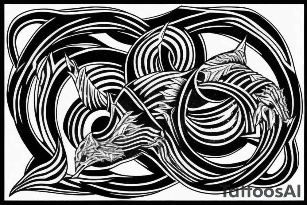 An Ouroboros. Half black geometric; Half watercolour. tattoo idea