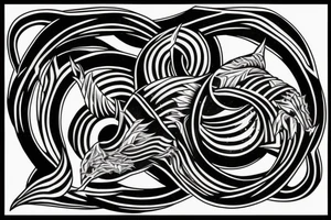 An Ouroboros. Half black geometric; Half watercolour. tattoo idea