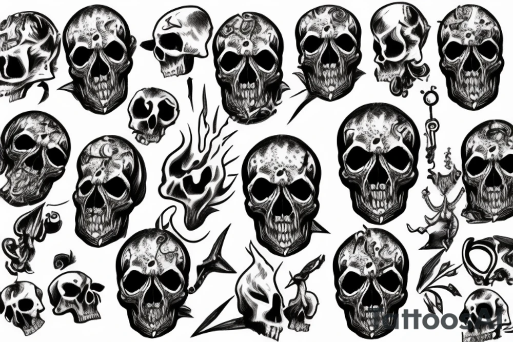 Skull land of fire tattoo idea