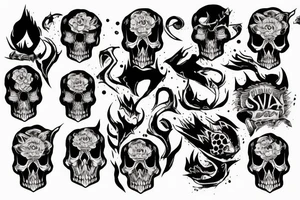 Skull land of fire tattoo idea