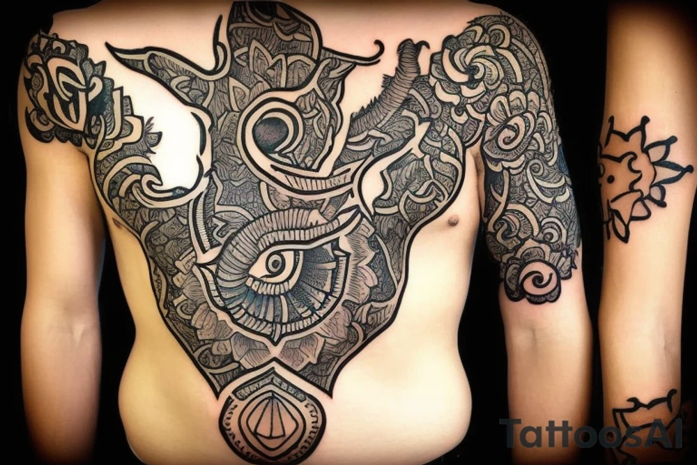 tattoo on the lower abdomen in the style of mehendi with the zodiac sign of scorpio and libra tattoo idea