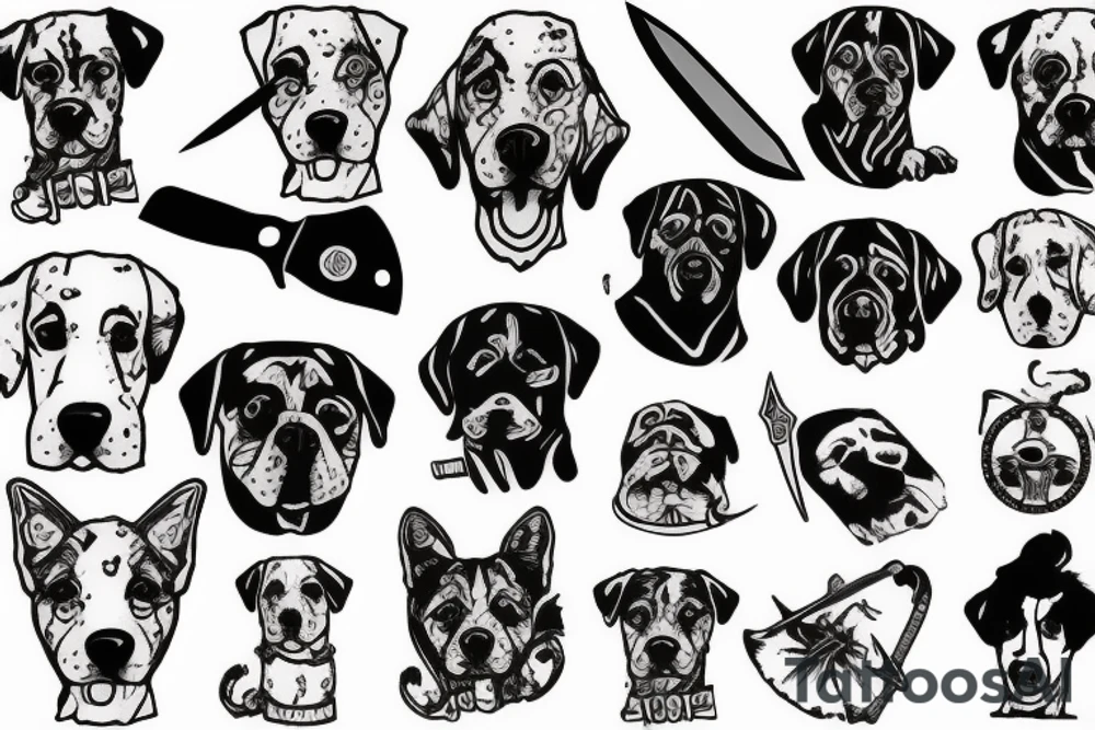 dog with a knife tattoo idea