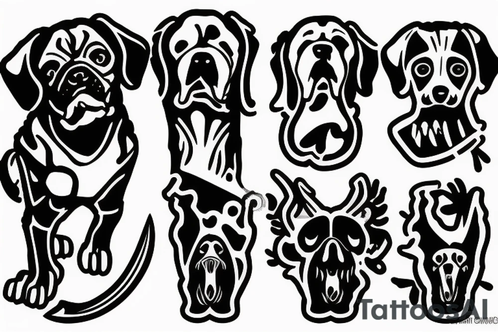 dog with a knife tattoo idea