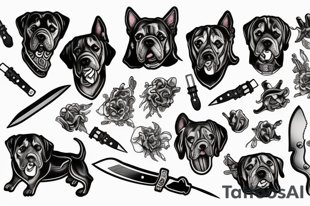 dog with a knife tattoo idea