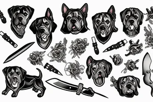 dog with a knife tattoo idea