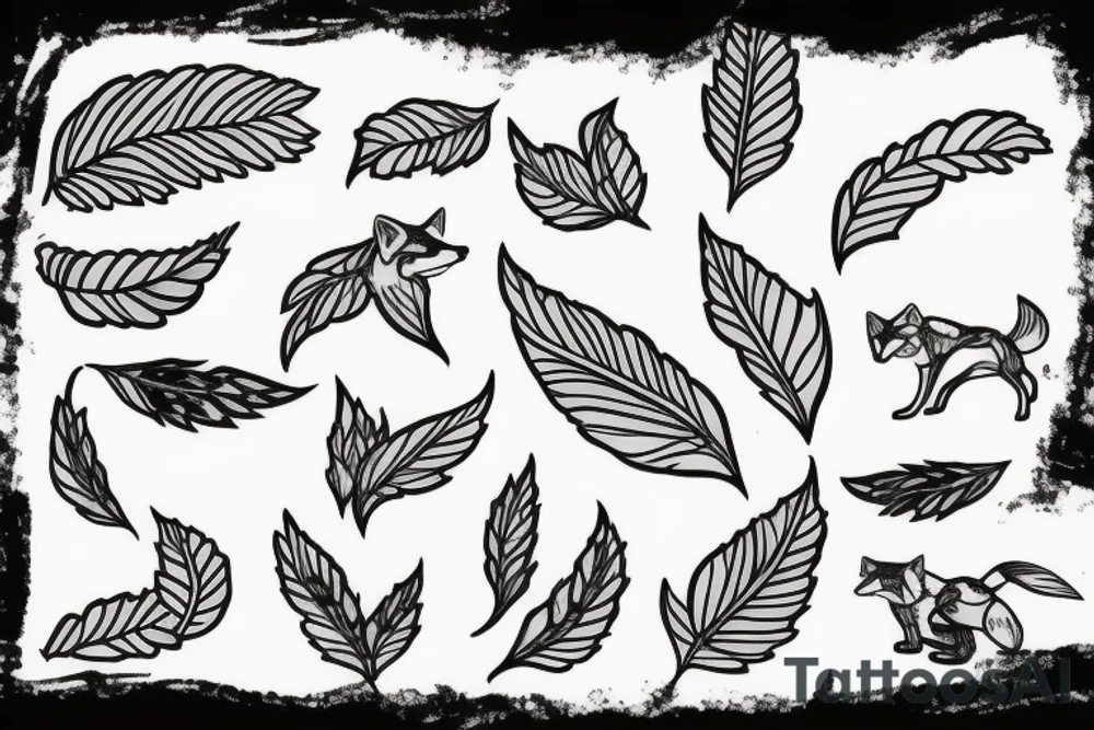 Fox With leaves and in motion tattoo idea