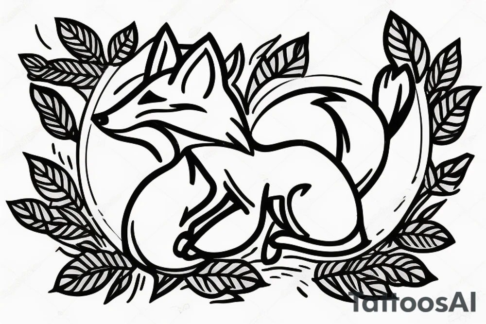 Fox With leaves and in motion tattoo idea