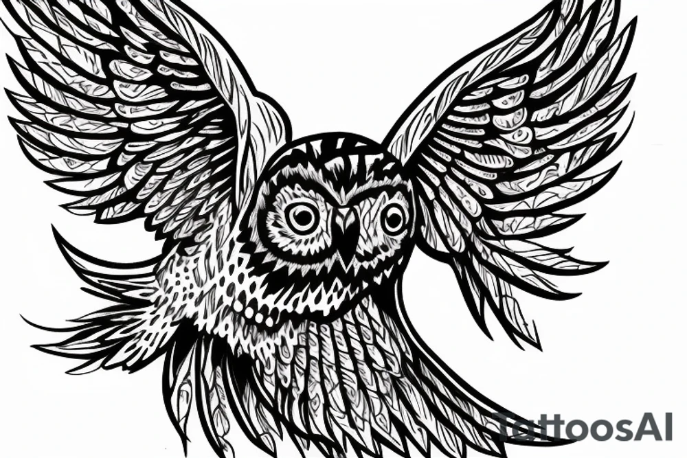 flying owl under maltian cross tattoo idea