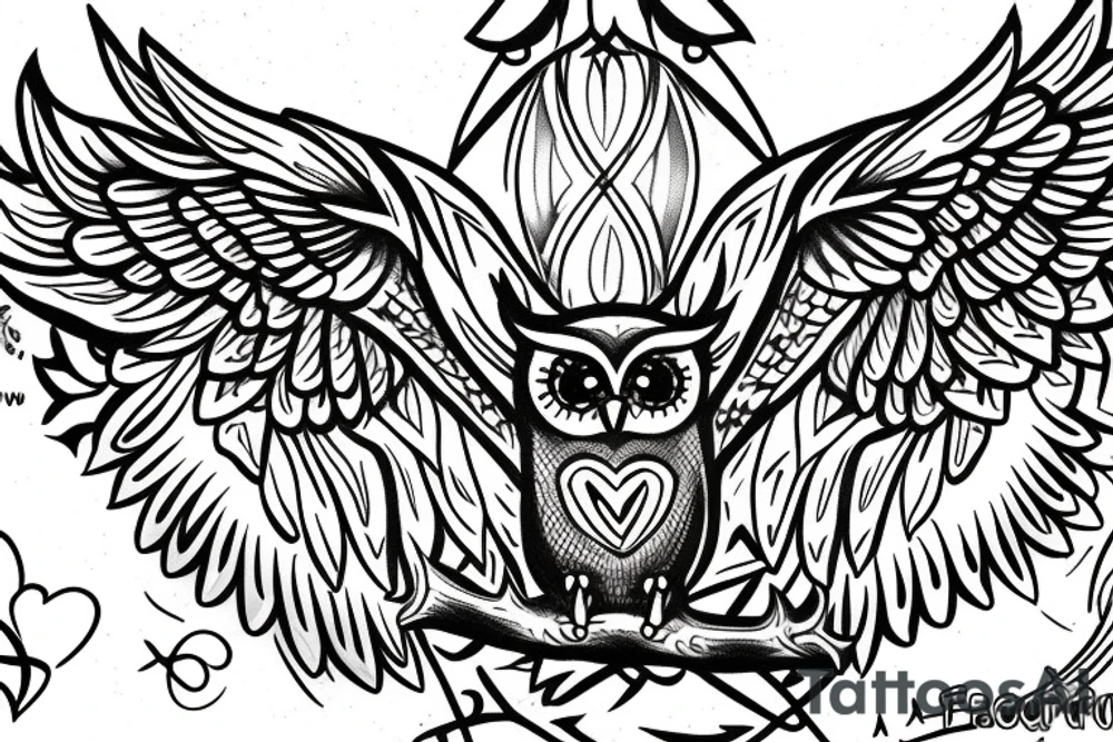 flying owl under maltian cross tattoo idea