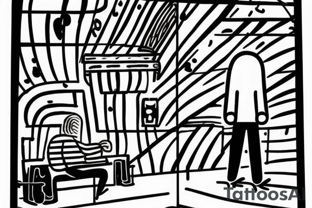 Lonely man under single light at night in the rain tattoo idea