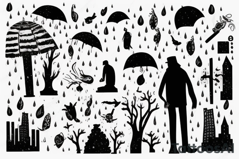 Lonely man under single light at night in the rain tattoo idea