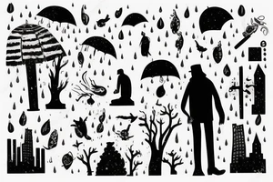 Lonely man under single light at night in the rain tattoo idea