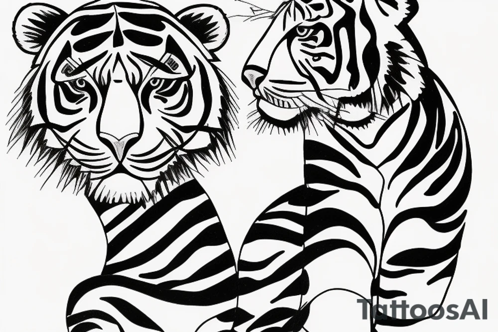 woman and tiger sitting together, jungle tattoo idea