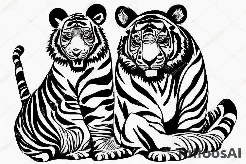woman and tiger sitting together, jungle tattoo idea