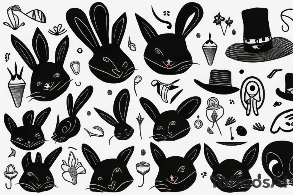 Black rabbit with hat tattoo idea