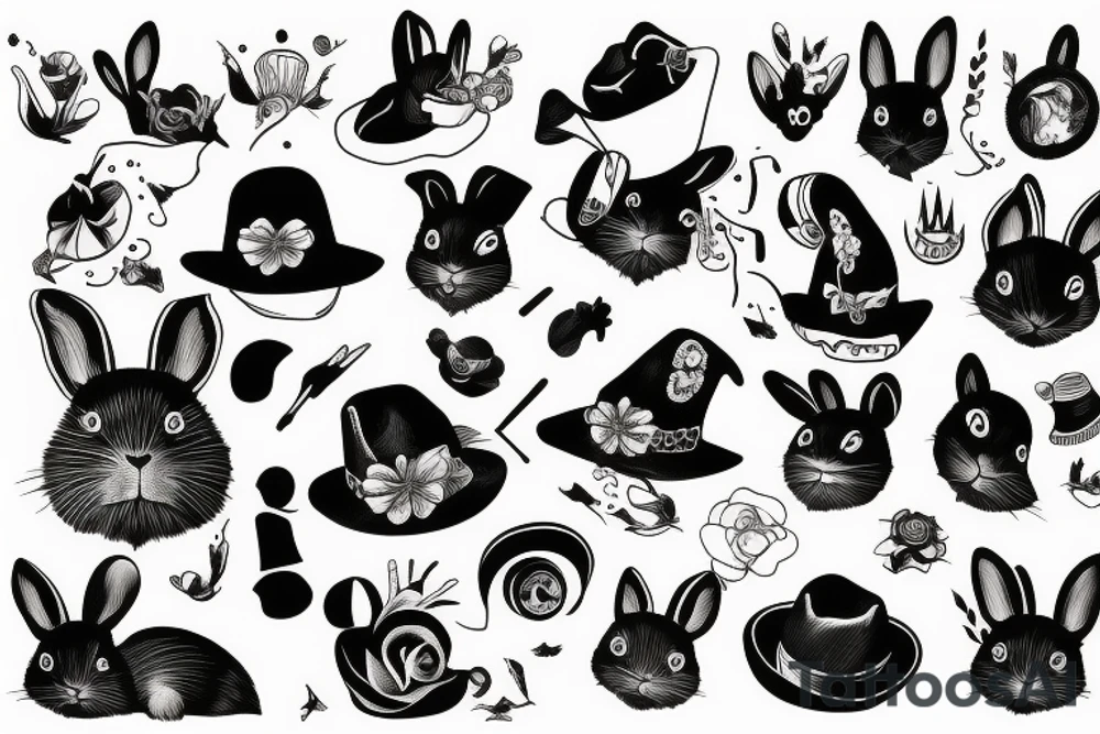 Black rabbit with hat tattoo idea