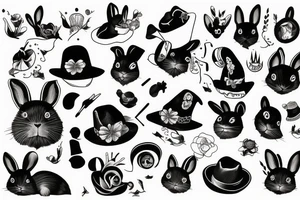 Black rabbit with hat tattoo idea