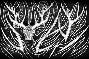 tribal tattoo of an antler made up by a combination of dark sharp crystals but also with a Charakter of angel tattoo idea
