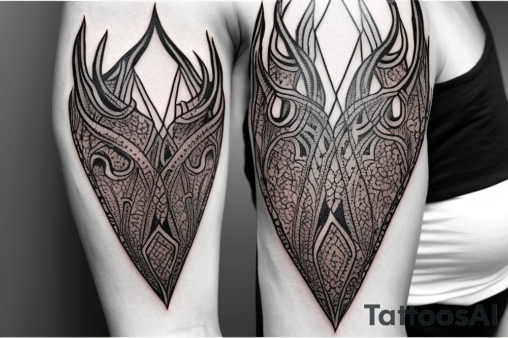 tribal tattoo of an antler made up by a combination of dark sharp crystals but also with a Charakter of health tattoo idea