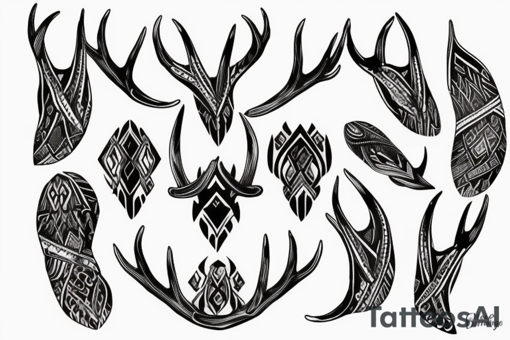 tribal tattoo of an antler made up by a combination of dark sharp crystals but also with a Charakter of health tattoo idea