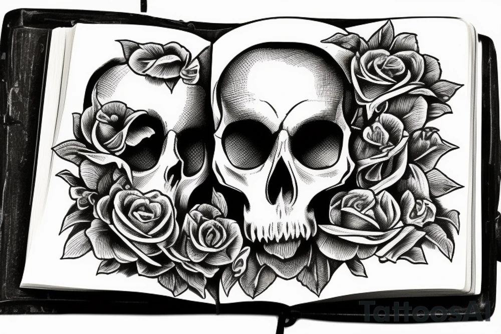 The skull is lying on the book there is a candle on the skull tattoo idea