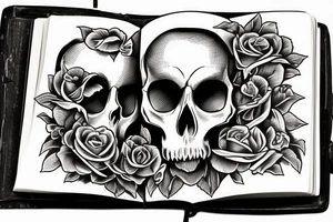The skull is lying on the book there is a candle on the skull tattoo idea