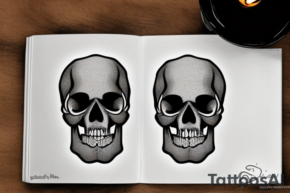 The skull is lying on the book there is a candle on the skull tattoo idea