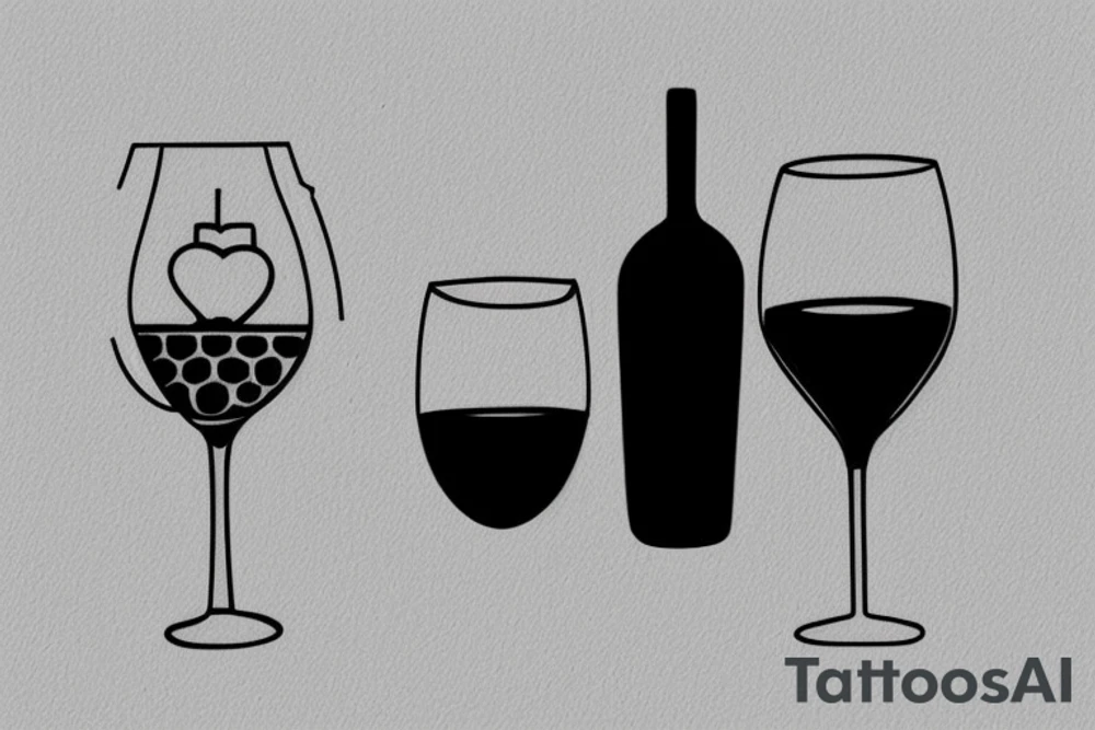 2 glasses of wine side by side in the style of an icon tattoo idea