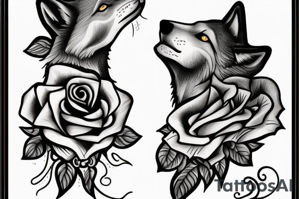 Rose in hand for you, forest, wolf tattoo idea