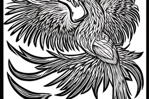 The Phoenix bird with an open beak and wings sits on the fire tattoo idea
