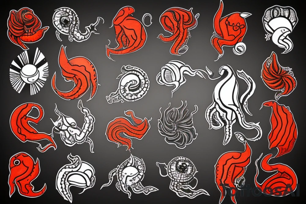 black, red, orange squid tattoo idea