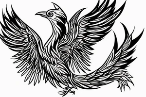 The Phoenix bird with an open beak and wings sits on the fire tattoo idea