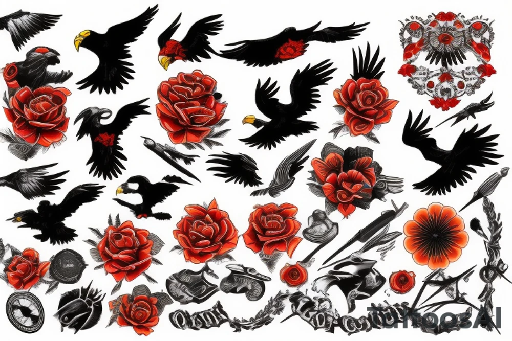 black, red, orange eagle tattoo idea
