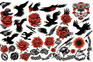 black, red, orange eagle tattoo idea