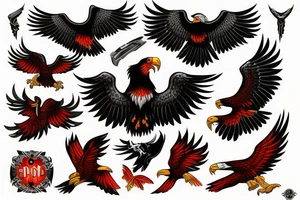 black, red, orange eagle tattoo idea