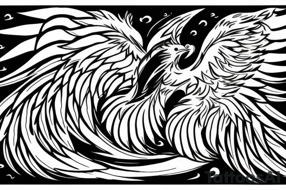 The Phoenix bird with an open beak and wings sits on the fire tattoo idea
