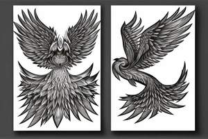 The Phoenix bird with an open beak and wings sits on the fire tattoo idea