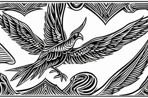 Phoenix bird with open beak and wings above the fire tattoo idea