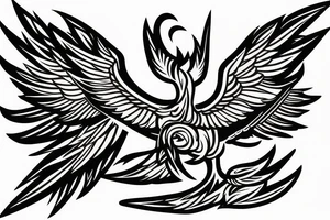 Phoenix bird with open beak and wings above the fire tattoo idea
