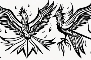 Phoenix bird with open beak and wings above the fire tattoo idea