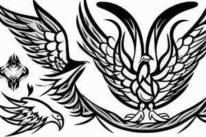 Phoenix bird with open beak and wings above the fire tattoo idea